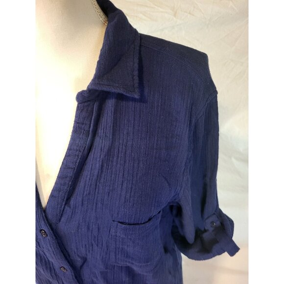MIRACLESUIT Talbots sz M Beach Shirt Navy Blue Stripe TabSleeve Coverup - Picture 2 of 6